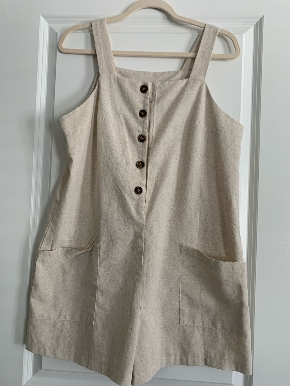 SHEIN Beige Button-Front Mini Shorts Jumper